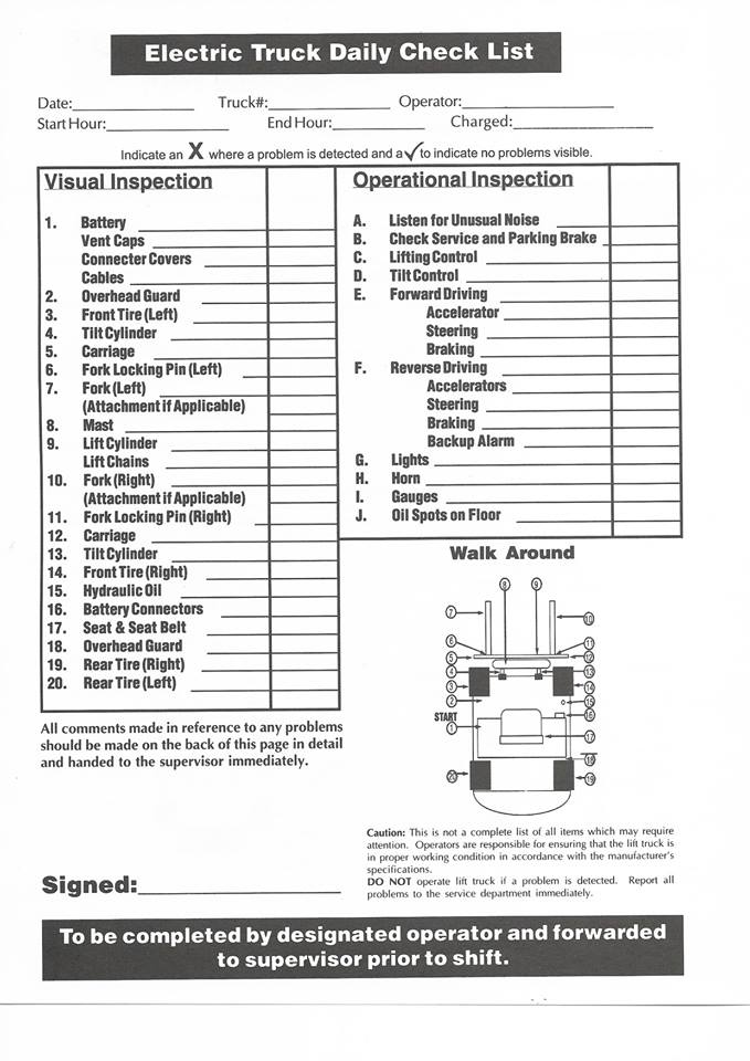 Inspection Checklist Forklift Safety Training Calgary